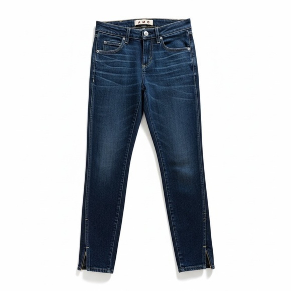 AMO Twist True Blue Mid Rise Skinny Jeans